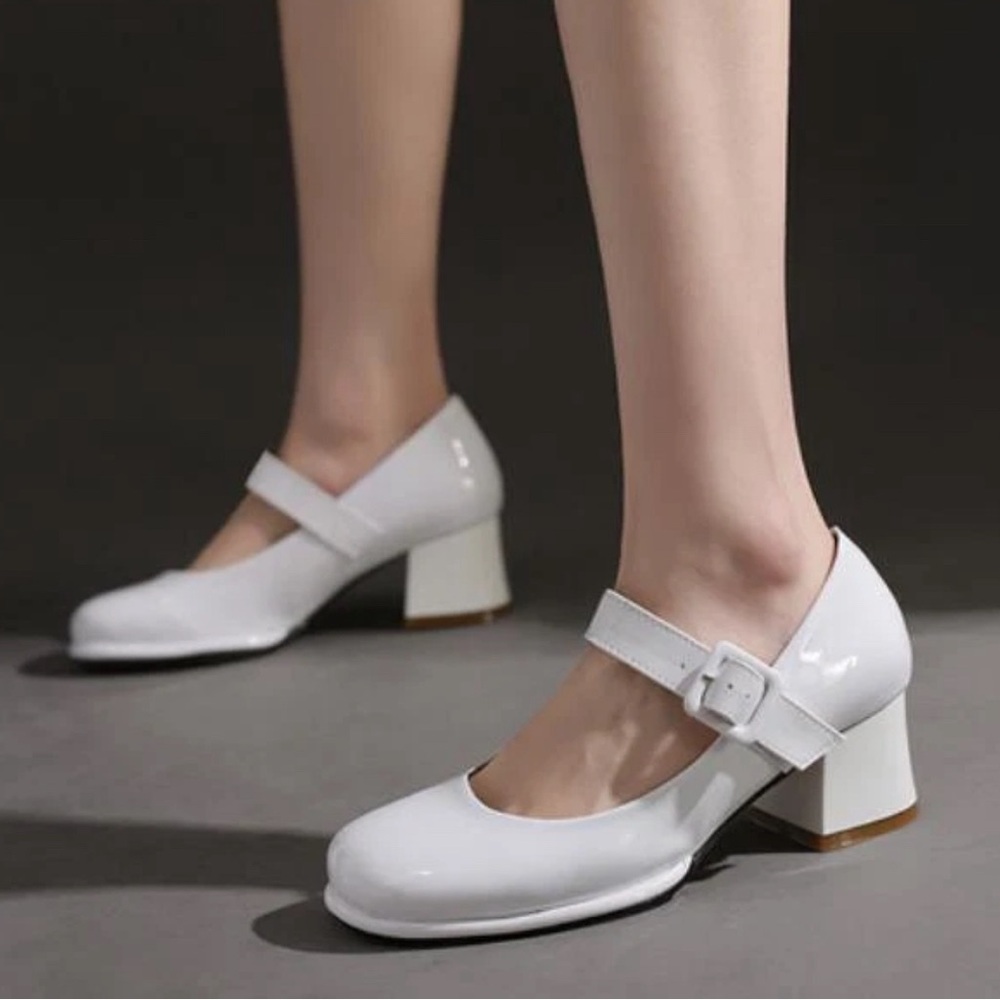 🤍 Women Pumps Block High Heels Square Toe Platform Mary Jane Shoes